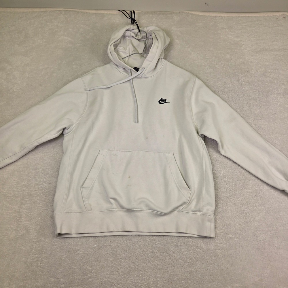 Nike Sportswear Club Fleece Hoodie White Mens Large Embroidered Logo Pullover